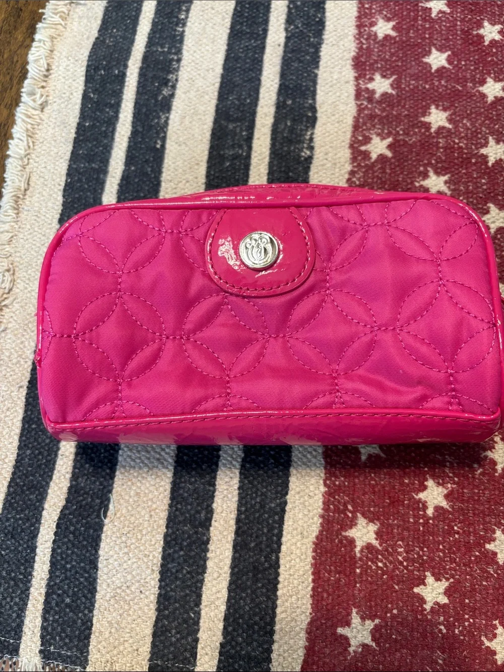 Vera Bradley Hot Pink Quilted Cosmetic Pouch with Silver Accent